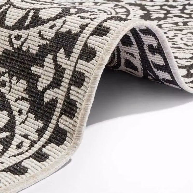 THE RUGS Jardin Reversible Indoor-Outdoor Polypropylene Runner in Black, Blue, Grey and Yellow, W: 80 cm, L: 350 cm – 2