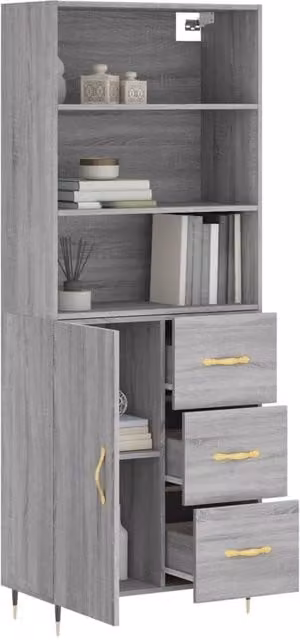 Berkfield Home Grey Sonoma Highboard with Hinged Doors and Internal Shelves, W/D/H: 69.5 x 34 x 180 cm – 1