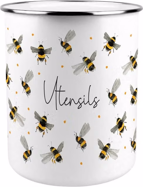 Purely Home Scattered Bees Kitchen Utensil Holder in Multicoloured Enamel Metal