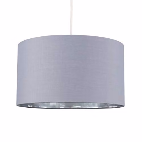 ValueLights MiniSun Modern Grey and Chrome Cylinder Fabric Ceiling Pendant or Table Lamp Drum Light Shade