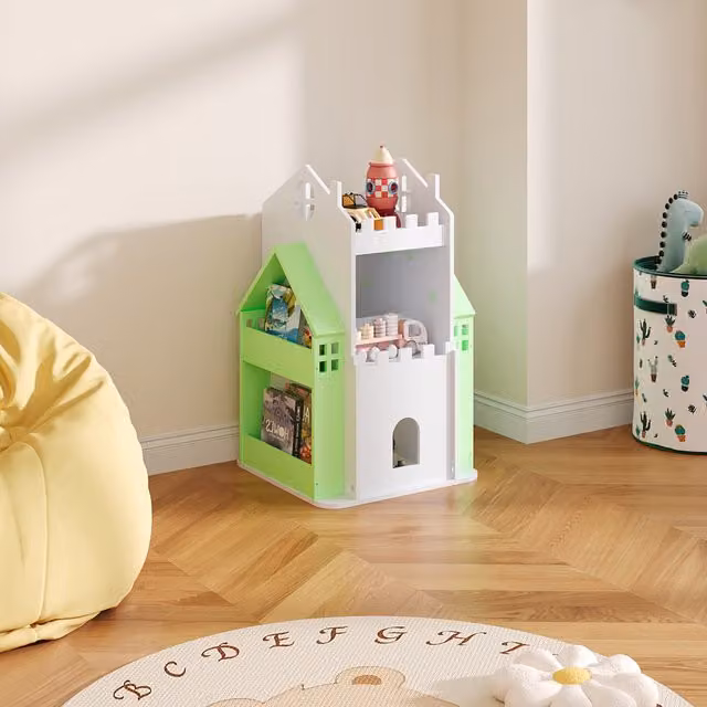 Livingandhome 3-Tier Castle Rotating Kids Bookshelf in Green