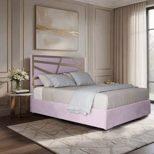 Casani Embleton Upholstered Velvet Designer Bed Frame in Pink with Metal Details, W/D/H: 120 x 200 cm – 1