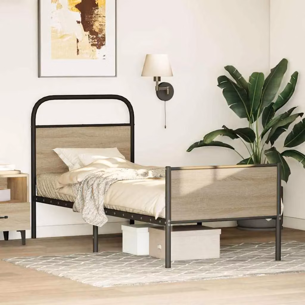 Berkfield Home Sonoma Oak Bed Frame in Brown, W/D/H: 75 x 190 cm – 2