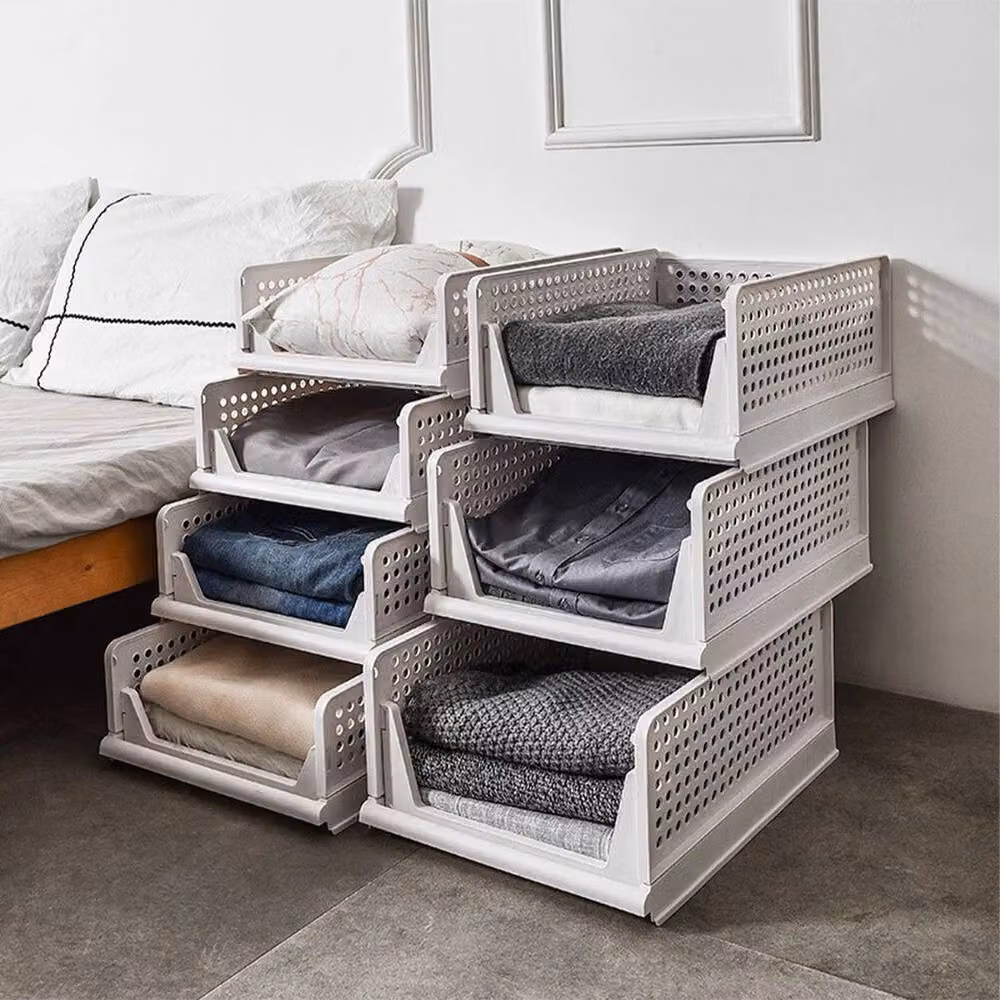 EONLION 8 Pack Stackable and Foldable Mesh Wardrobe Closet Storage Boxes in White, W: 50 cm – 2