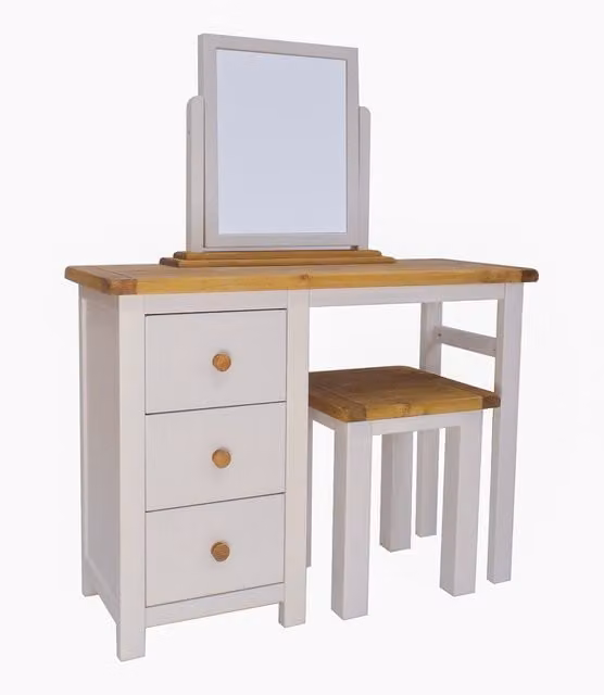 Cabinet Bits Argenta 3 Drawer Dressing Table Set in Light Grey with Wood Knobs