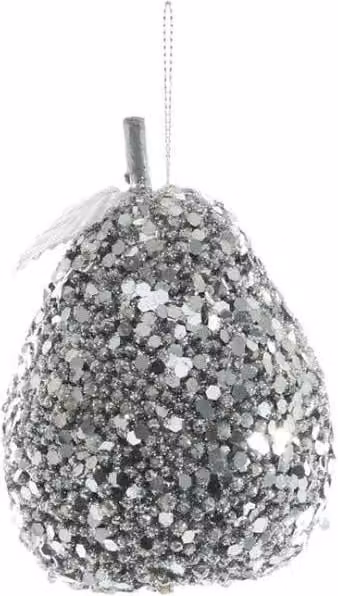 KDMD Silver Glitter Hanging Pear Christmas Ornaments, 6 Pack, Diameter: 80 mm