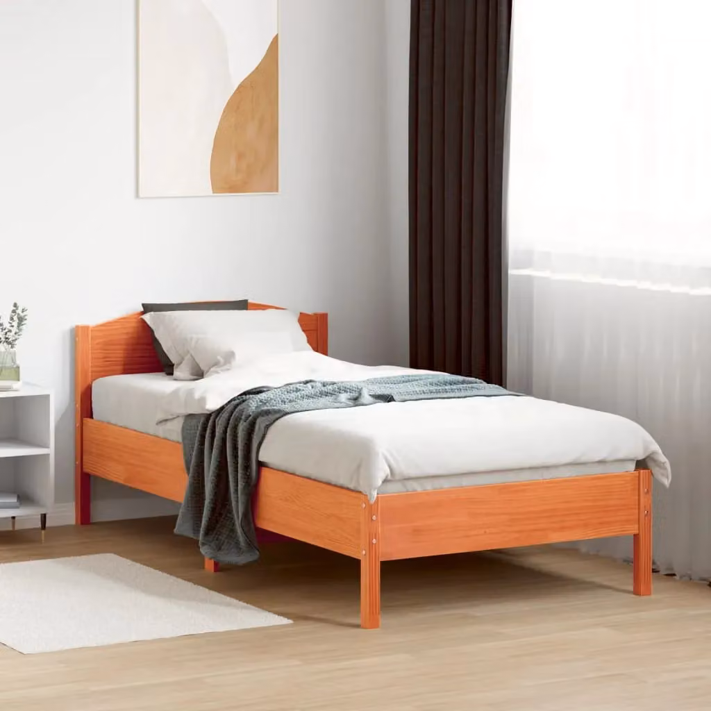 Berkfield Home Small Single Solid Wood Pine Bed Frame in Wax Brown, W/D/H: 75 x 190 cm – 2