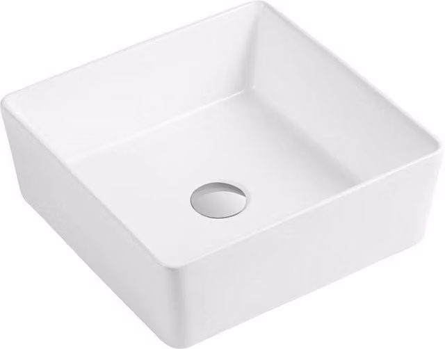 Clifton White Ceramic Square Countertop Basin W: 39 cm, D: 39 cm, H: 39 cm
