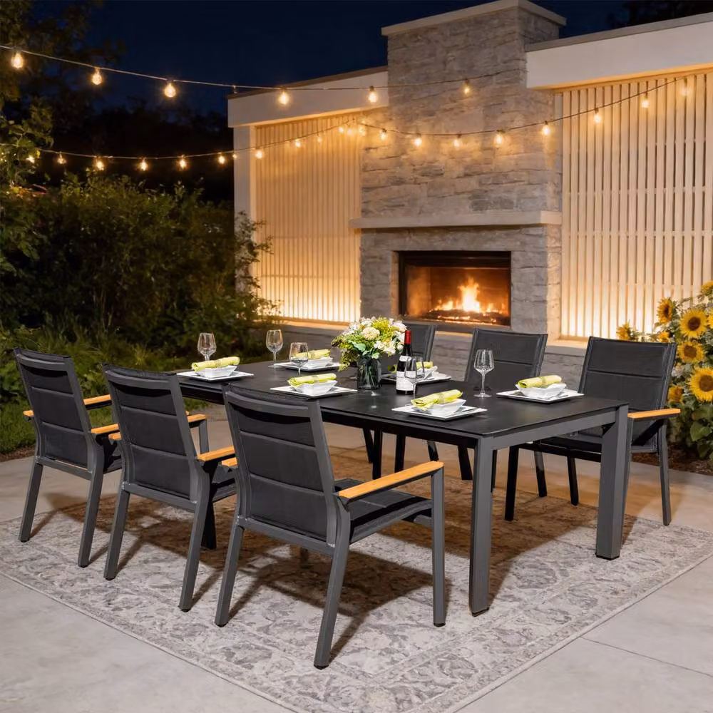 Mimo Modern 6-Seater Dining Set with Grey Ceramic Table Top and Aluminium Chairs – 5