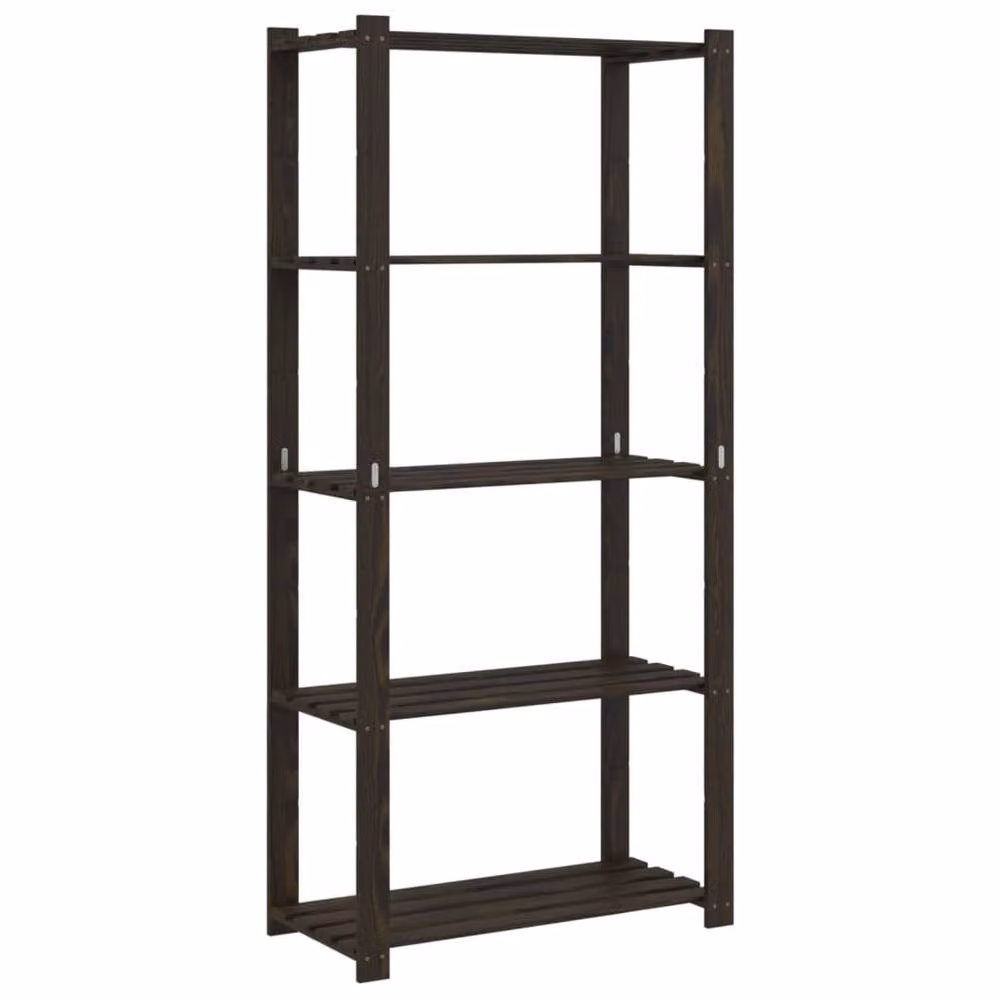 Berkfield Home Beautiful 5-Tier Storage Rack in Black Solid Wood Pine, W/D/H: 80 x 38 x 170 cm – 3
