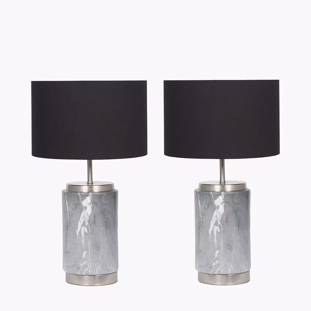 Ruma Set of 2 Grey Carrara Marble Effect Ceramic Table Lamps – 2