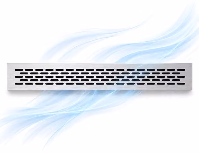 Sola Rectangular Metal Ventilation Grille in Brushed Silver Aluminium, W/D/H: 48.5 x 46 x 0.6 cm