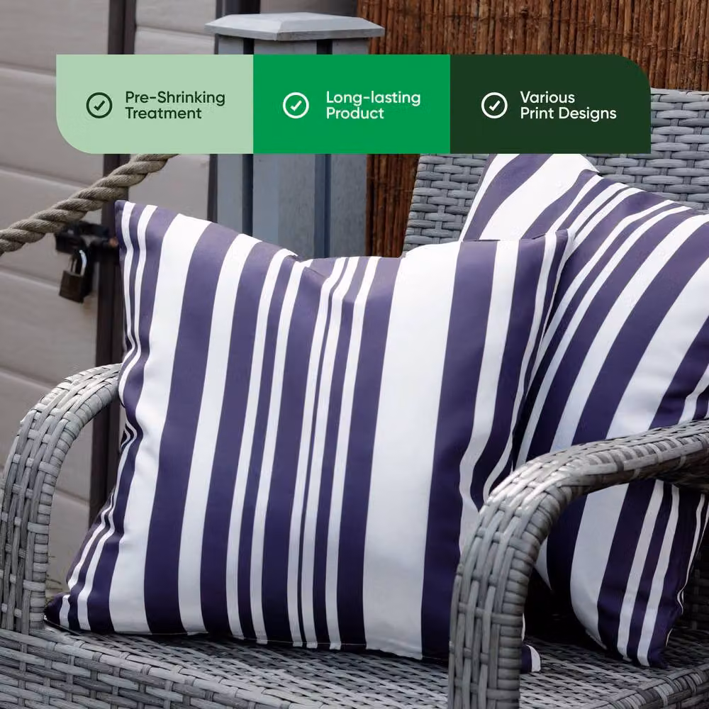 Gardenwize Pack of 2 Blue Striped Square Cushion Covers, W x H: 45 x 45 cm – 3