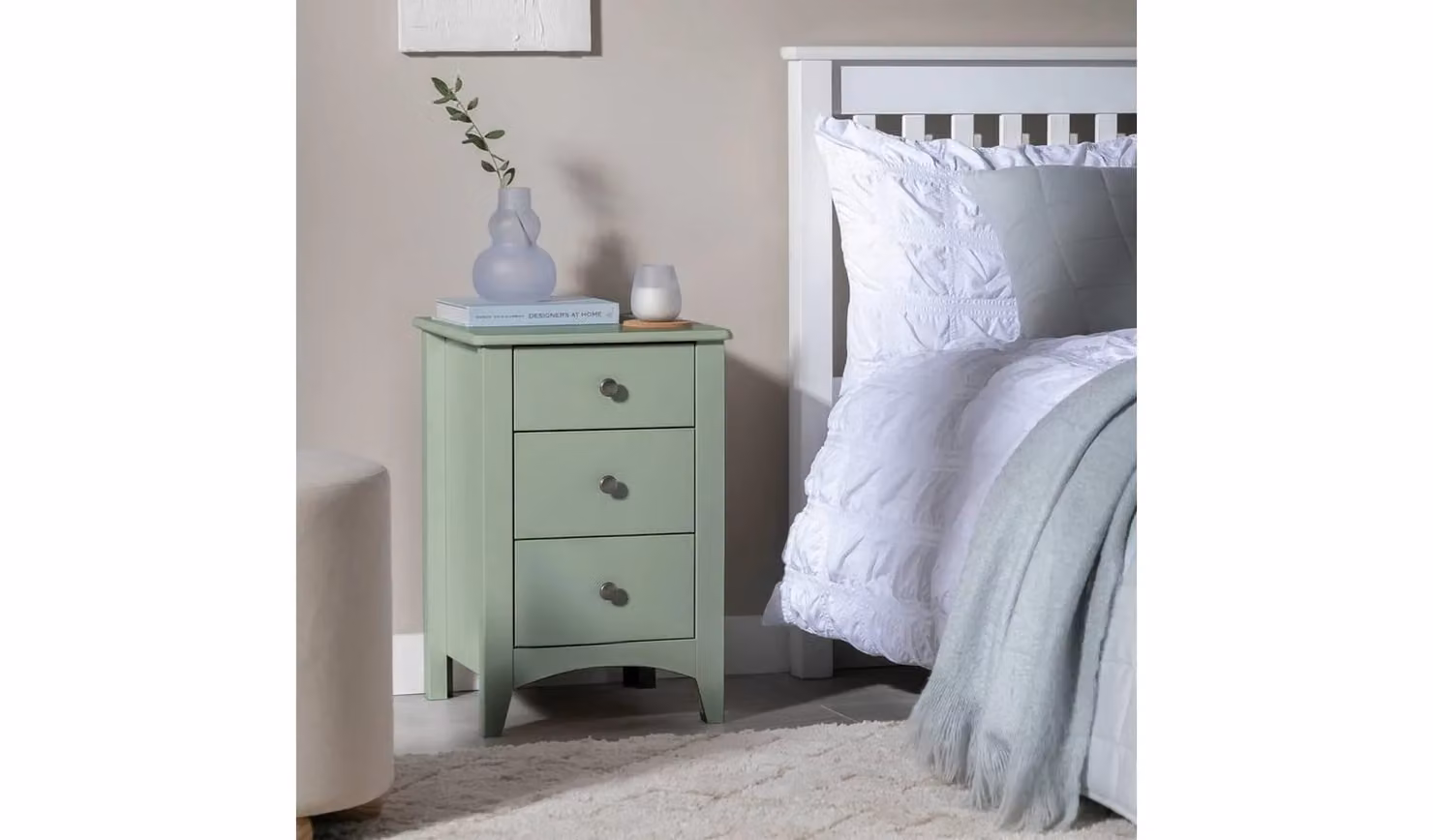 Minato 3 Drawer Bedside Table in Sage Green Compact Modern Nightstand