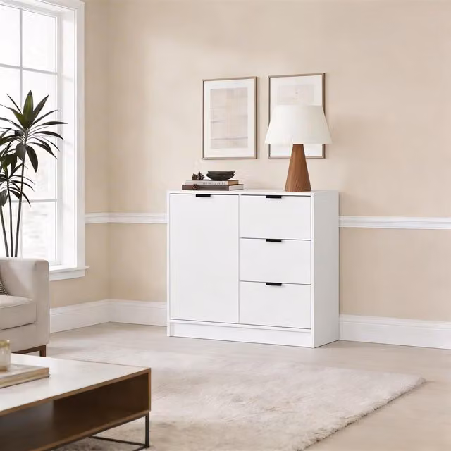 Home Source Phoenix Modern White Sideboard with 1 Door and 3 Drawers