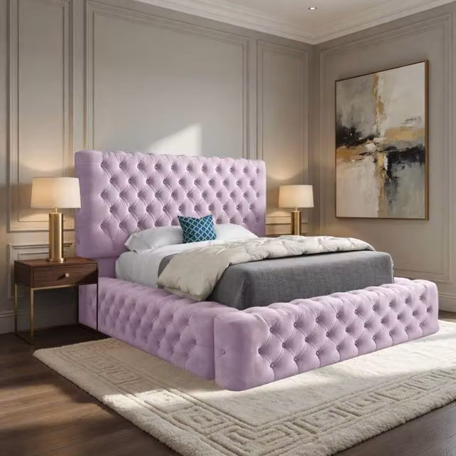 Casani Woolmer Pink Velvet Upholstered Chesterfield Bed Frame, W/D/H: 137 x 120 x 200 cm – 1