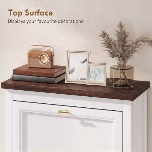 HOMCOM Modern White Shoe Cabinet with Tilting Compartments and Internal Shelves – 3