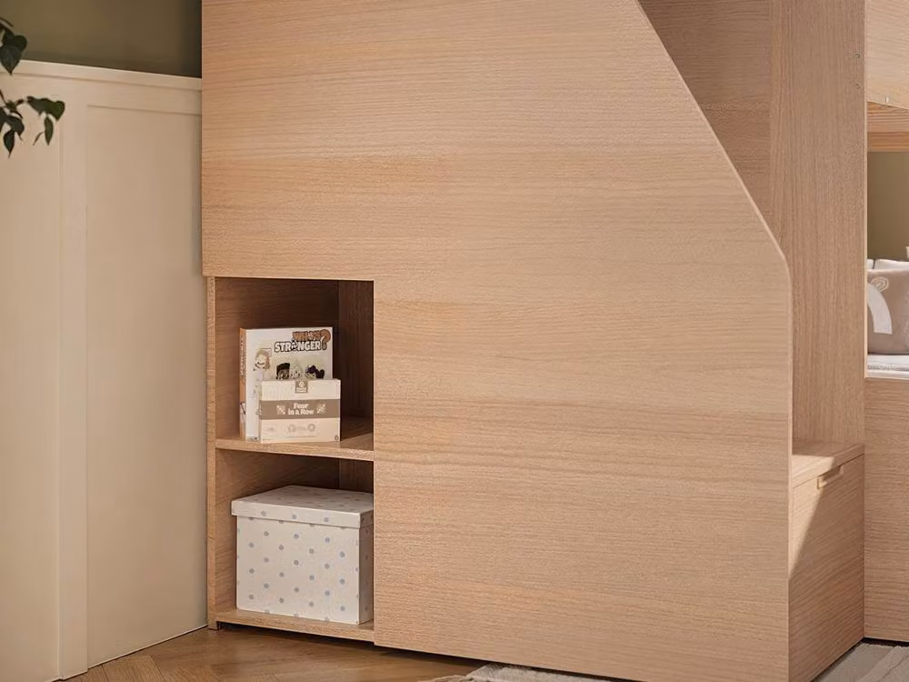 Flair Dreamland House Triple Bunk Bed with Staircase and Drawers in Oak and White, W/D/H: 200 x 120 x 237.1 cm – 2