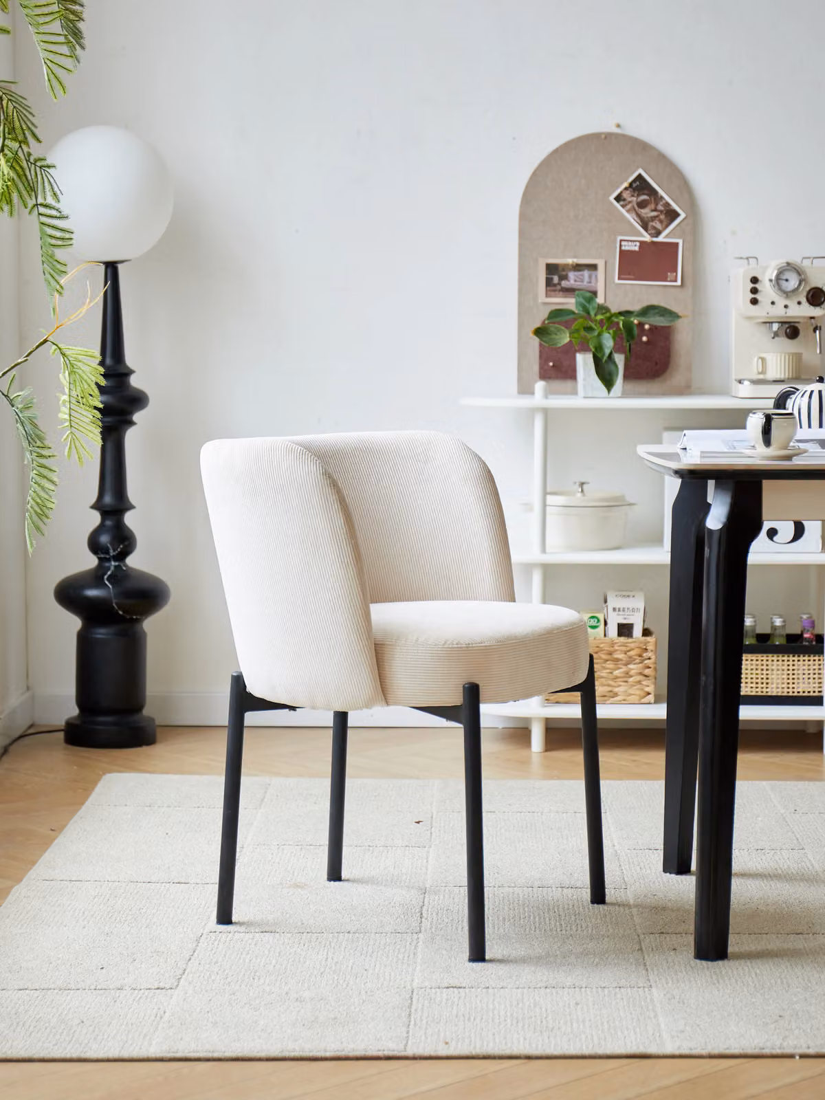 Nordlys Set of 2 Scandinavian Metal Dining Room Chairs in Beige and Black with Velvet Cord Detail – 3