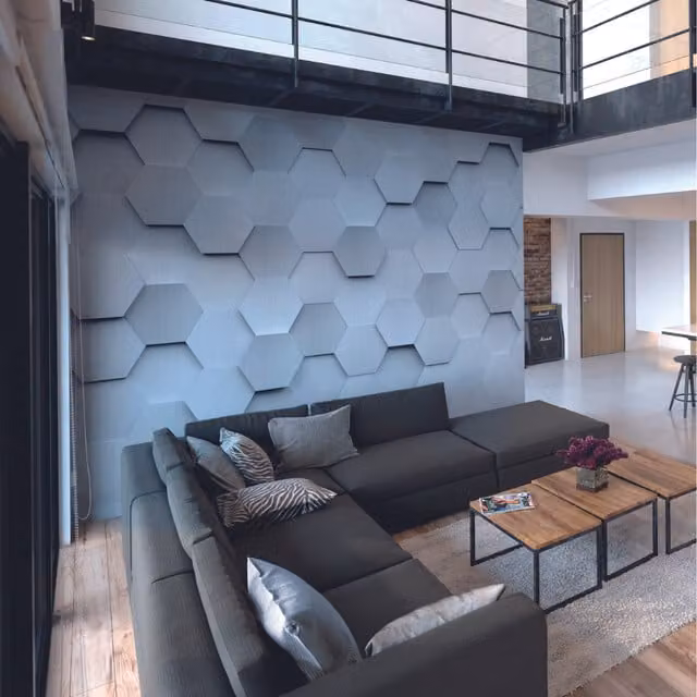 Origin Murals Silver Metal Geometric Hexagons Wall Mural