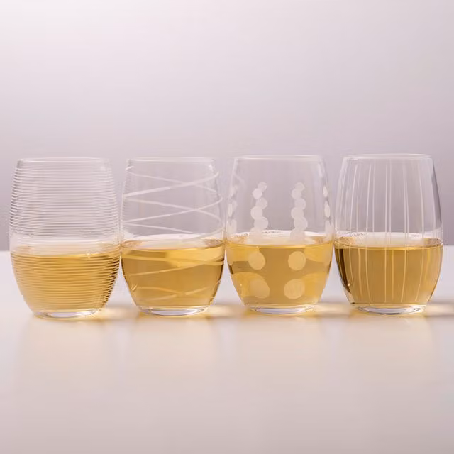Mikasa Cheers Set of 4 Etched Crystal Stemless Wine Glasses in Transparent