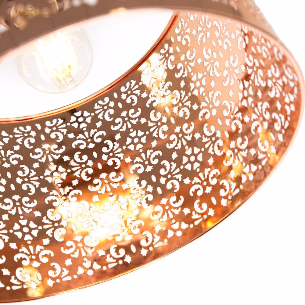 Happy Homewares Marrakech Metal Pendant Light Shade with Floral Decoration in Copper, Diameter: 30.48 cm – 3