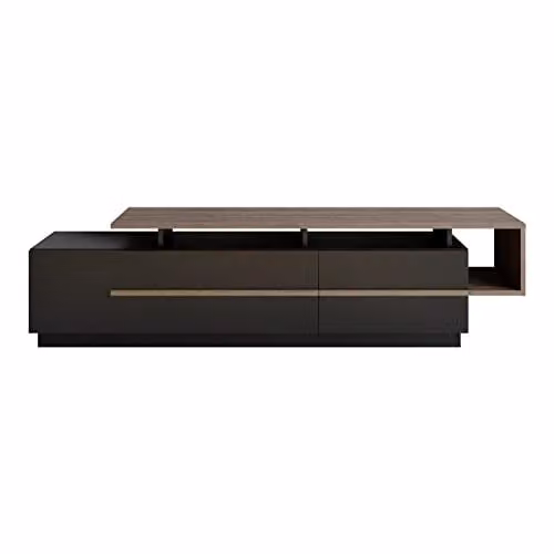 Decorotika Pia Modern TV Unit and Media Console in Black and Walnut, W: 160 cm, D: 38 cm, H: 48 cm