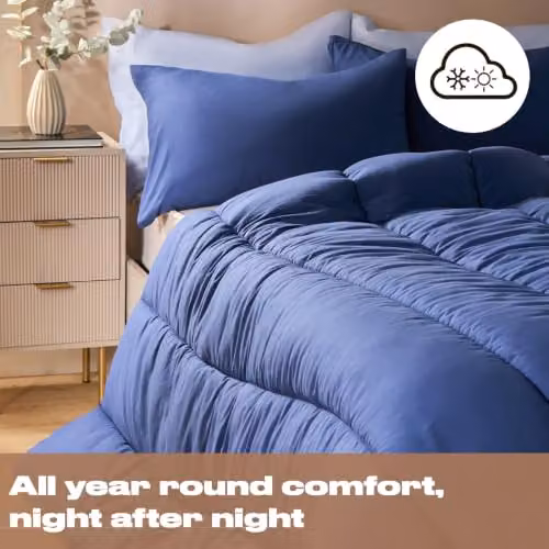 OHS Double Coverless Duvet and Pillowcase Set, 10.5 Tog, Blue Microfibre, W/D/H: 200 x 200 cm – 3