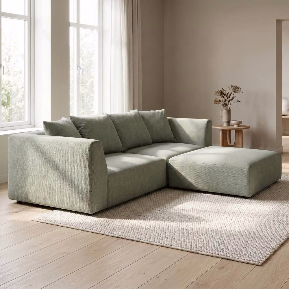 Abakus Direct Tokyo L-Shape Corner Sofa in Black and Green Basket Weave Fabric with Natural Bamboo Frame – 4