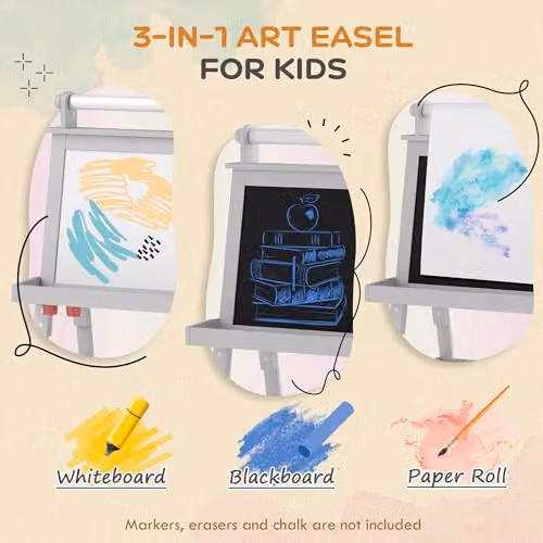 AIYAPLAY Art Easel with Paper Roll for Kids, Grey, H: 118 cm, W: 59 cm, D: 48 cm – 3
