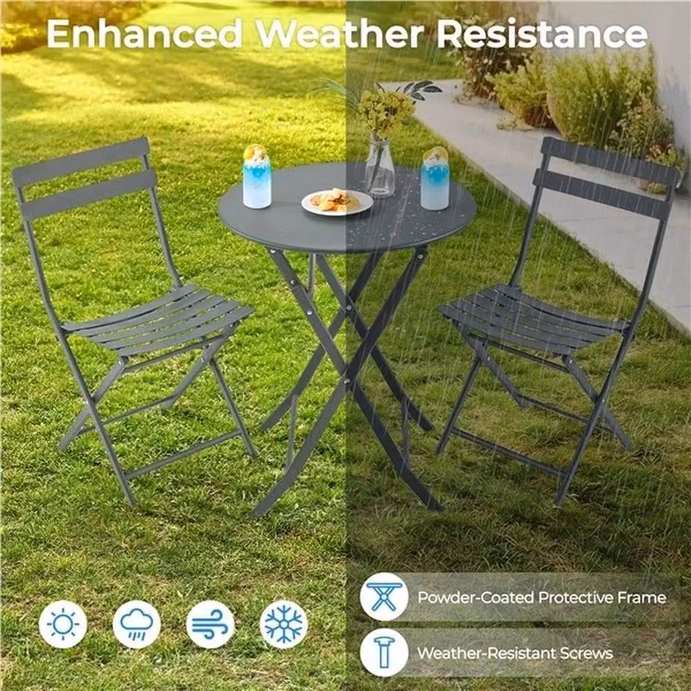 Kelvenix 3-Piece Metal Outdoor Bistro Set in Grey – 3