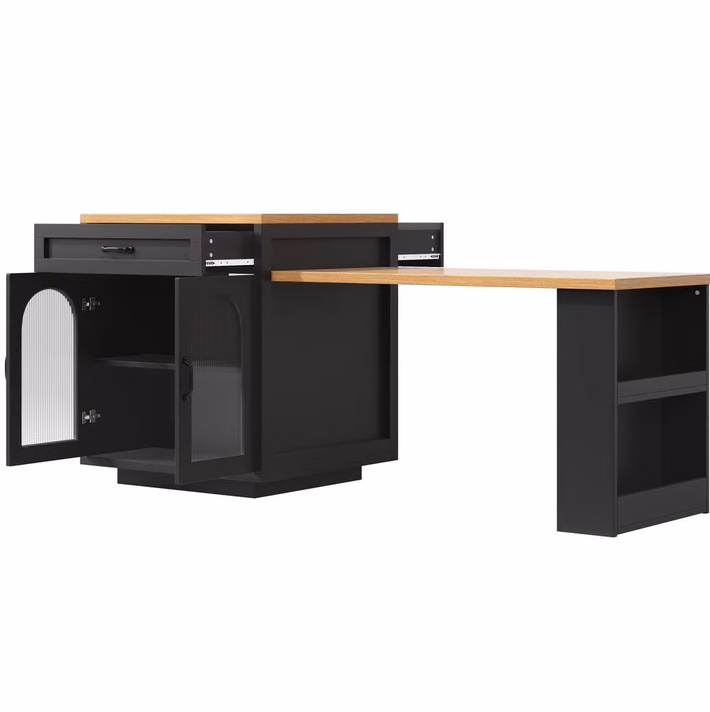 STILVORA Extendable Kitchen Island with LED Lighting in Black – 4