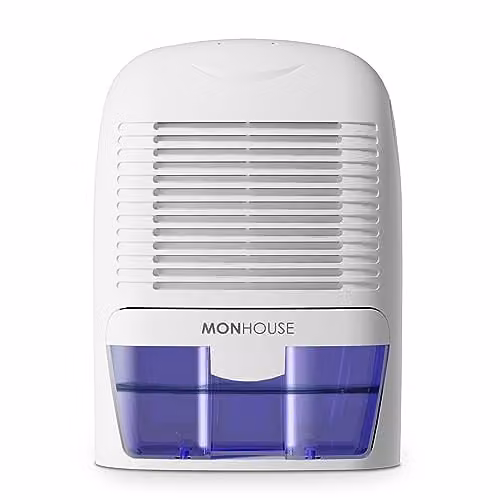 MONHOUSE Portable Compact and Quiet Dehumidifier with 1500ml Capacity, White and Purple