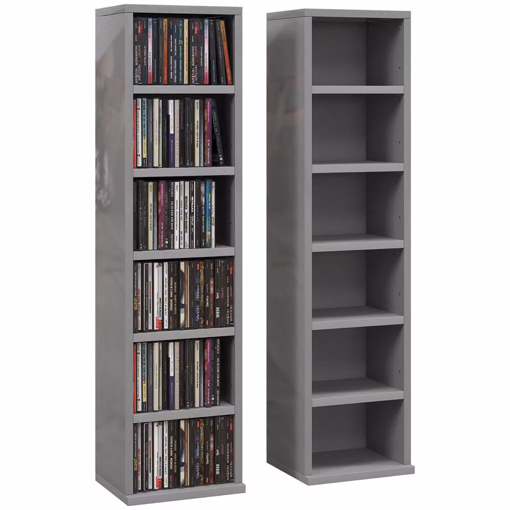 HOMCOM Set of 2 Grey CD and DVD Storage Units with Adjustable Shelves – 2