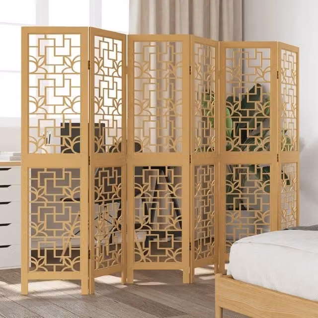 Berkfield Home 6-Panel Brown Solid Wood Paulownia Room Divider – 1