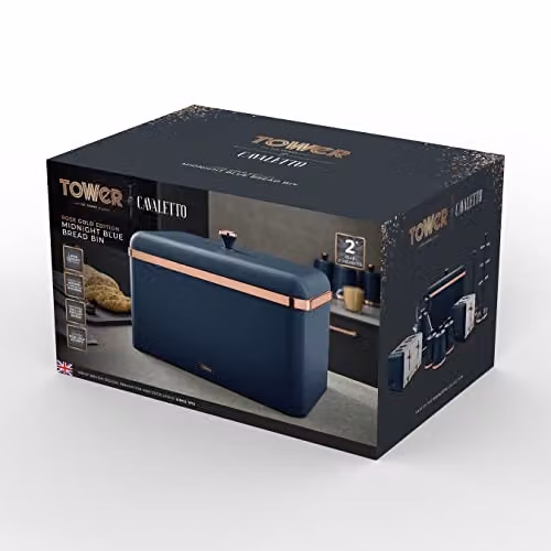 Tower Cavaletto Bread Bin in Midnight Blue and Rose Gold, Stainless Steel Body, W/D/H: 35.0 x 24.0 x 23.0 cm – 5