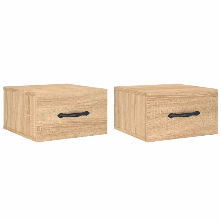 Berkfield Home Set of 2 Wall-mounted Bedside Cabinets in Sonoma Oak Brown, W/D/H: 35 x 35 x 20 cm