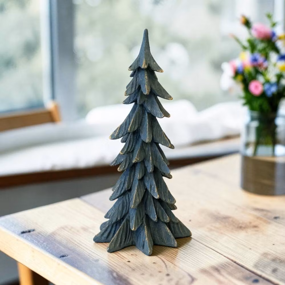 Four Candle Dark Sage and Gold Resin Christmas Tree Decoration, Height: 27 cm – 2