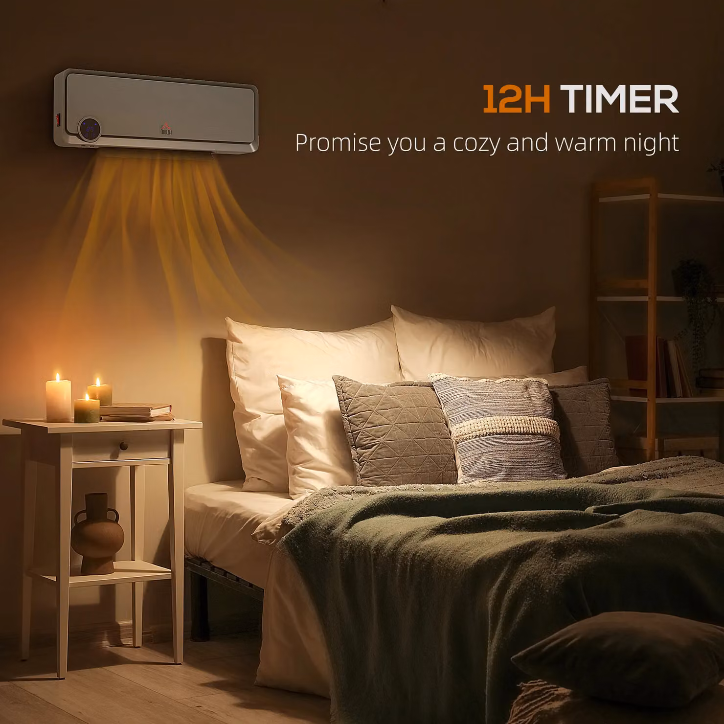 HOMCOM Wall Mounted Ceramic Fan Heater with Remote Control and Timer, 2000W, Grey – 3