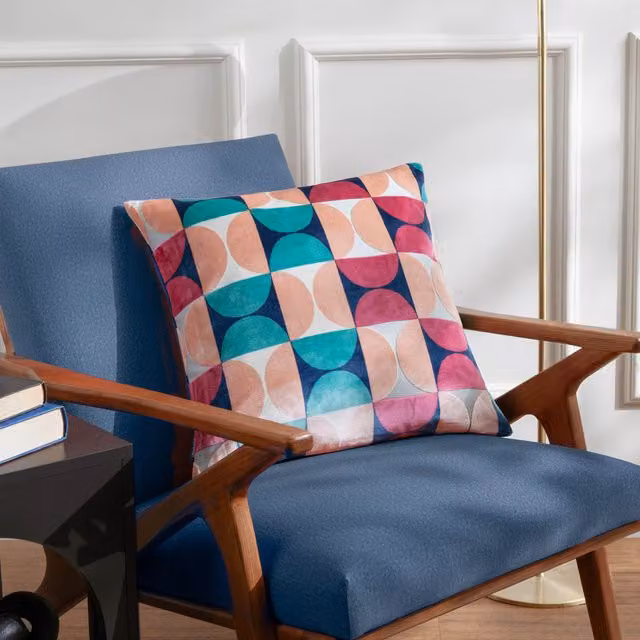Paoletti Bardot Cut Velvet Square Cushion, Multicolour Pink and Blue, W/D/H: 50 x 50 x 50 cm – 4