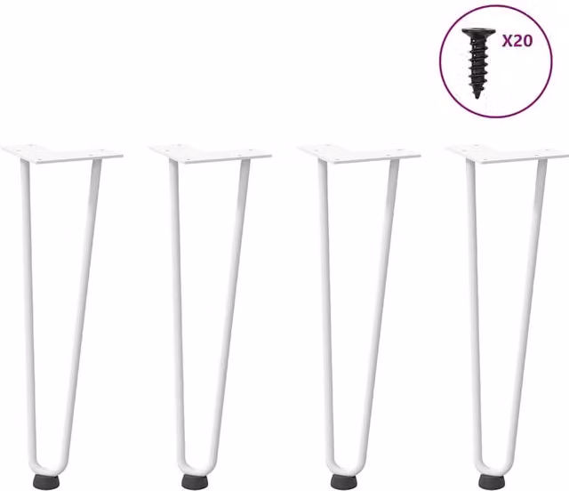 Berkfield Home White Steel Hairpin Table Legs, 4 Pieces, Height: 42 cm