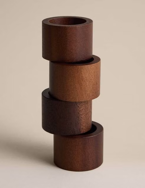 M&S 4 Pack Acacia Wood Napkin Rings in Brown and Beige