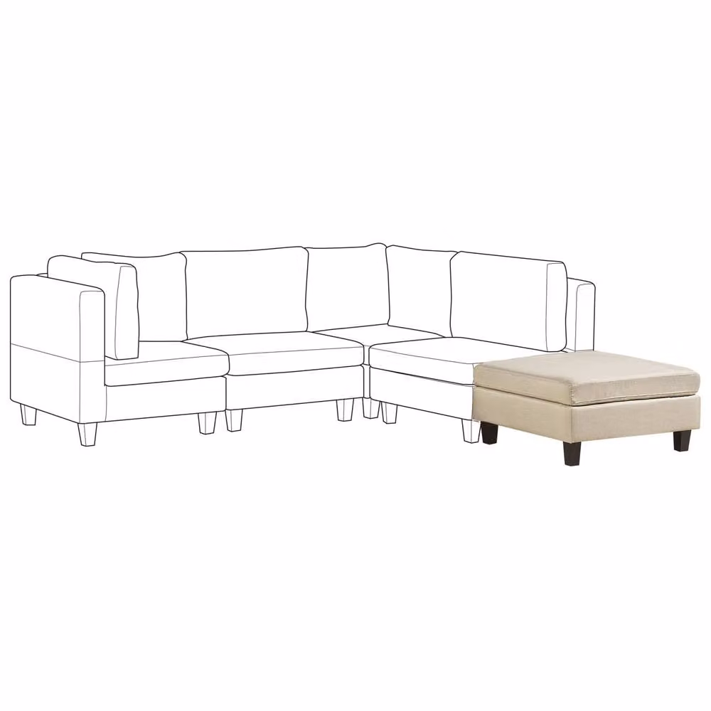 Wyld and Coco Beige Square Cube Ottoman Footstool with Polyester Upholstery and Oak Wood Frame – 2