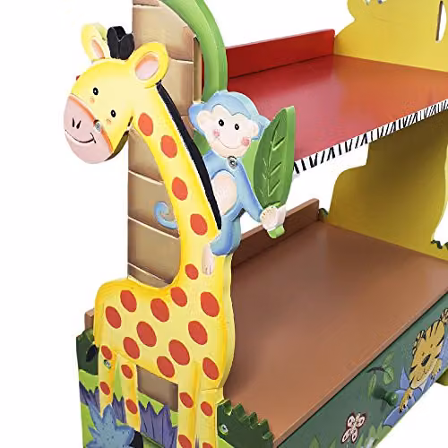 Fantasy Fields Sunny Safari Large Kids Bookshelf, Multicolour Wooden 3 Tier Bookcase and Toy Organiser, H 96.5 x W 55.6 x D 29.2 cm – 4