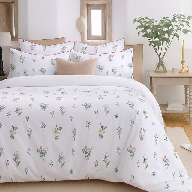 Florelle Floral Printed Duvet Set and Pillowcase in Pink and White, 90x190 cm