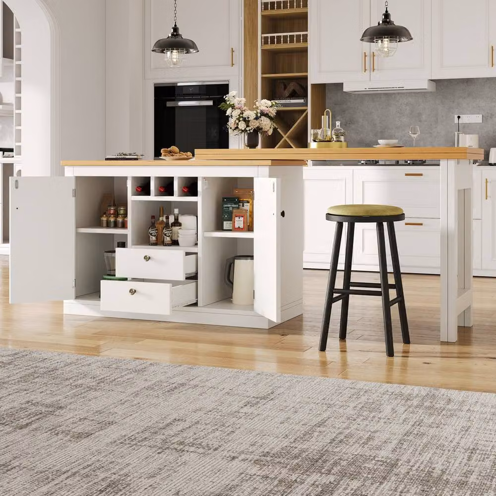 Rolipo Extendable 360 Swivel Bar Table with Storage, White – 6