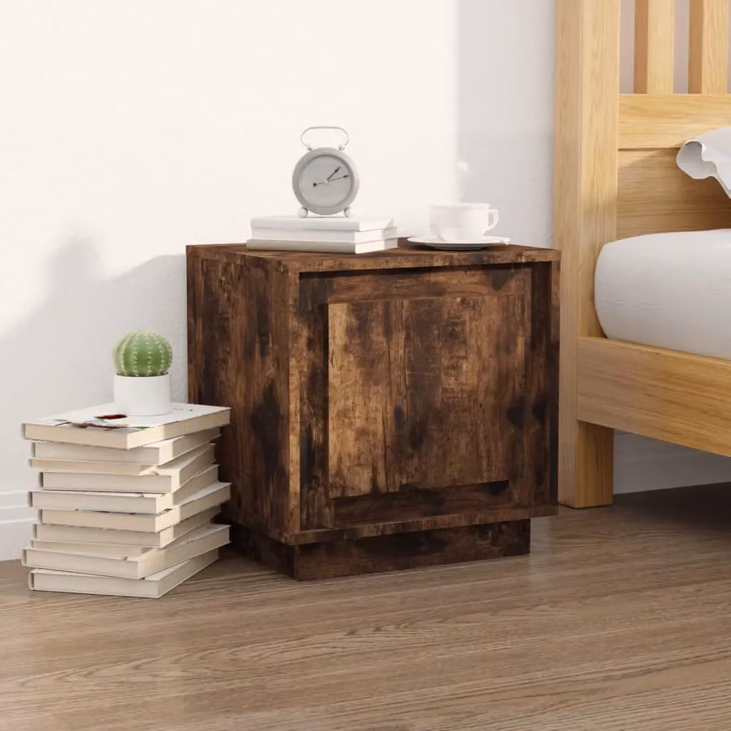 Berkfield Home Set of 2 Smoked Oak Bedside Cabinets in Brown, W/D/H: 44 x 35 x 45 cm – 2