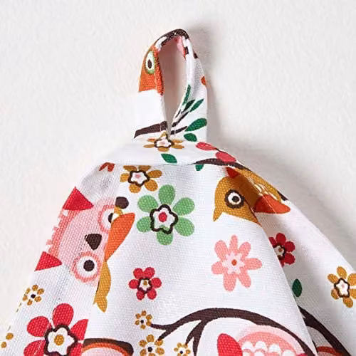Homescapes Red and Blue Owl Cotton Tea Towel Set of Three, W/D/H: 70 x 50 cm
