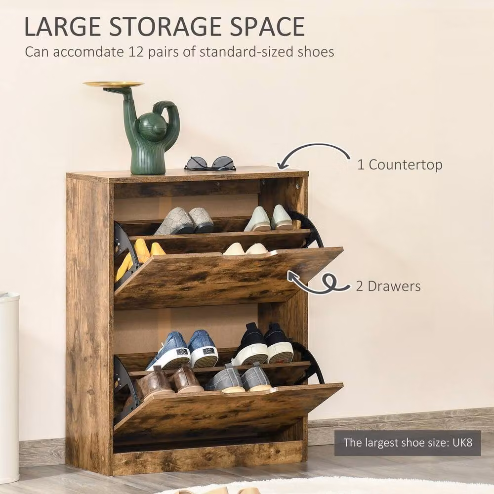 HOMCOM Industrial Brown Shoe Cabinet with Tilting Compartments and Internal Drawers W/D/H: 100 x 100 x 81 cm – 3