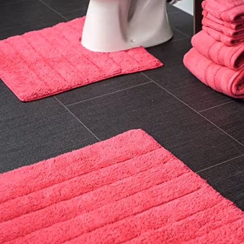 Allure Bath Fashions 2 Piece Ribbed Cotton Bath and Pedestal Mat Set in Pink – 2